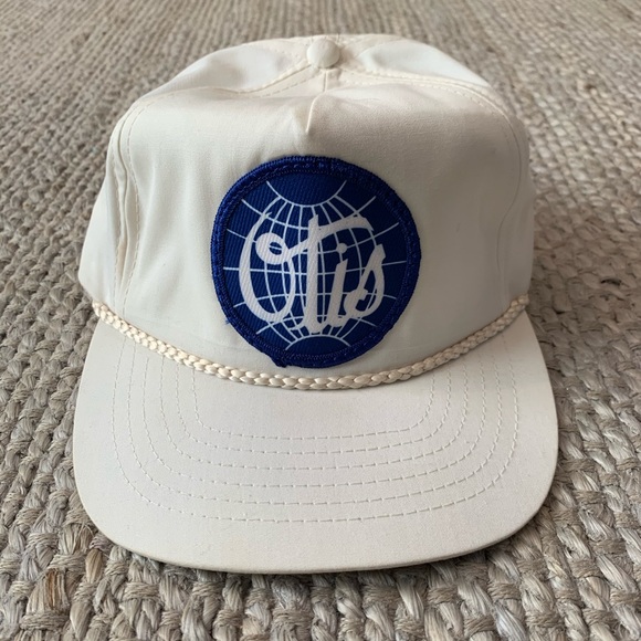 VTG OTIS White Blue Spellout Patch Strapback Hat